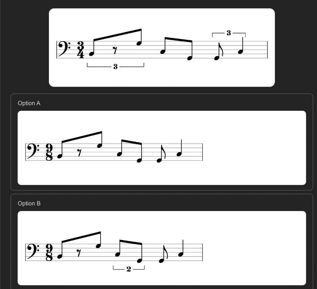 Rhythm rewrite: simple time rewritten into compound time